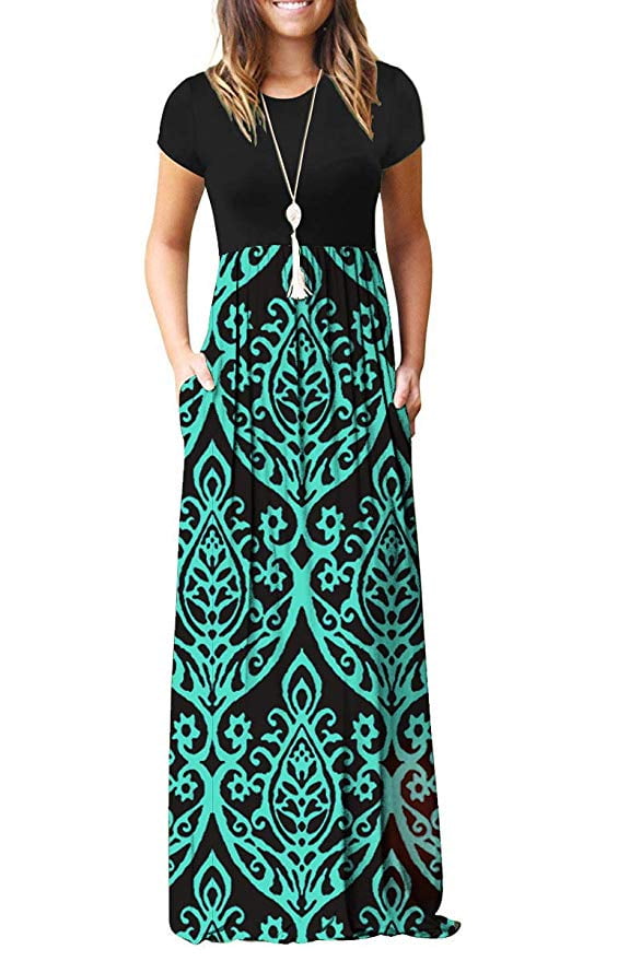 Women Short Sleeve Loose Plain Casual Long Maxi Dresses With Pockets |  Walmart Canada